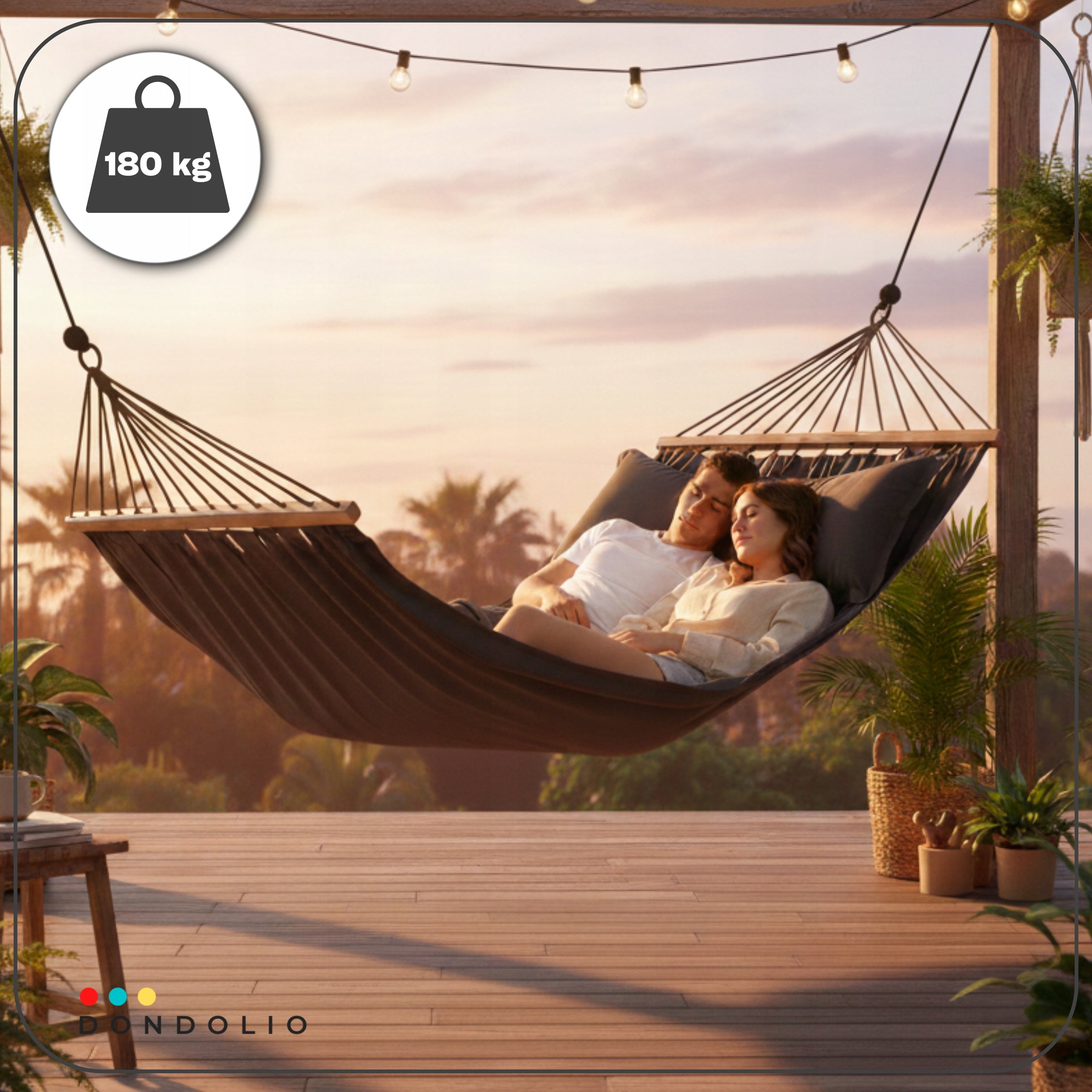 Double Garden HAMMOCK 2 Cushions Dark Grey with XXL BOHO LARGE Bar Kind hammock with rod