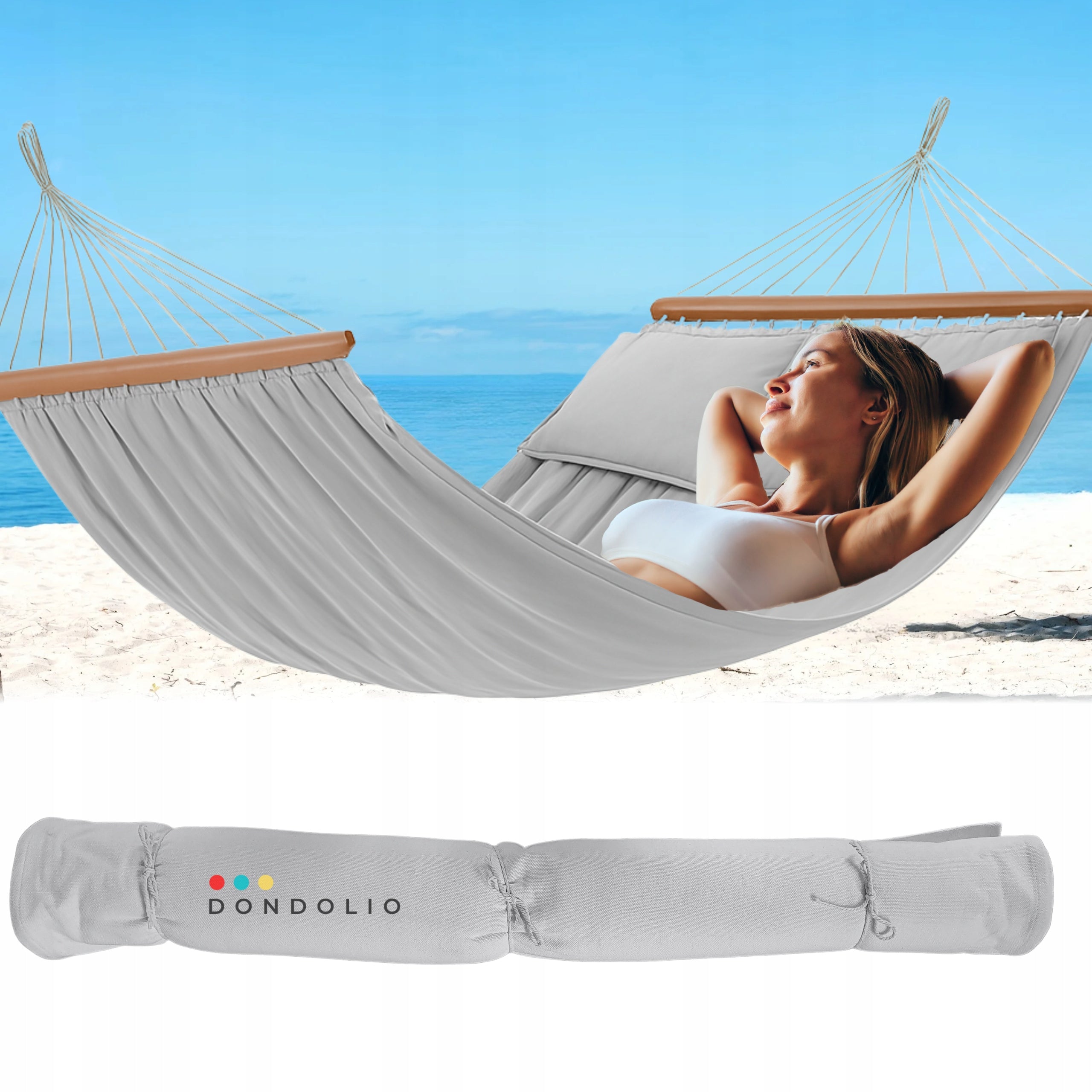 Double Garden Hammock 2 Cushions With Beams Large Light Grey Boho XXL Manufacturer Dondolio