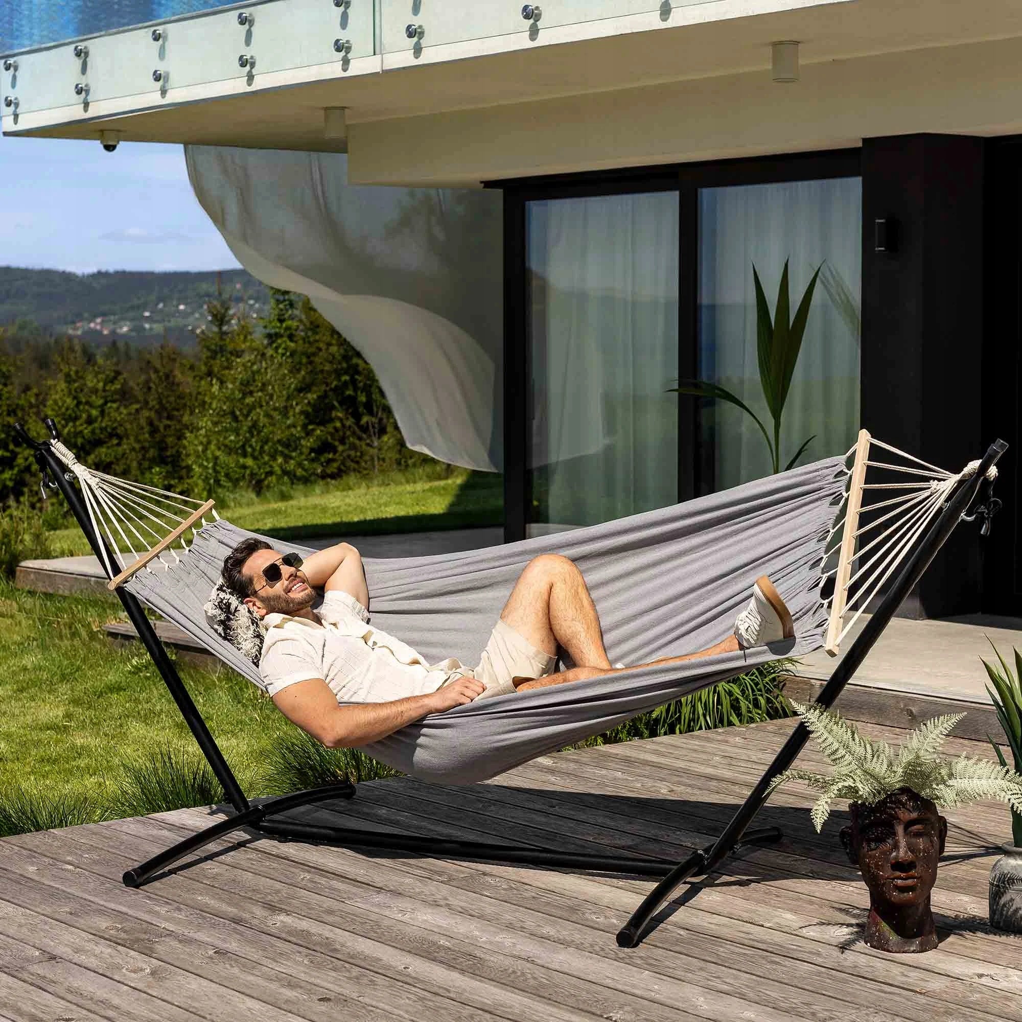 Double Garden Hammock with Frame Metal Lecco Grey di volio Packaging status original