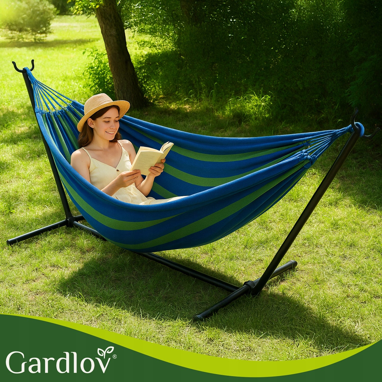 Double Garden Hammock with Swing Frame Strong Large 200kg Hanging Kind hammock without rod
