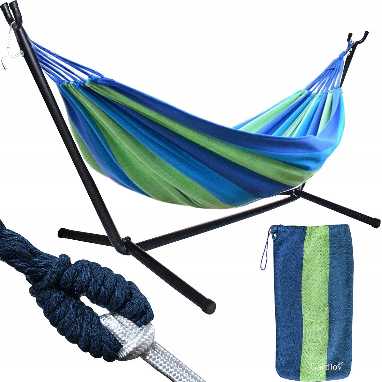 Double Garden Hammock with Swing Frame Strong Large 200kg Hanging