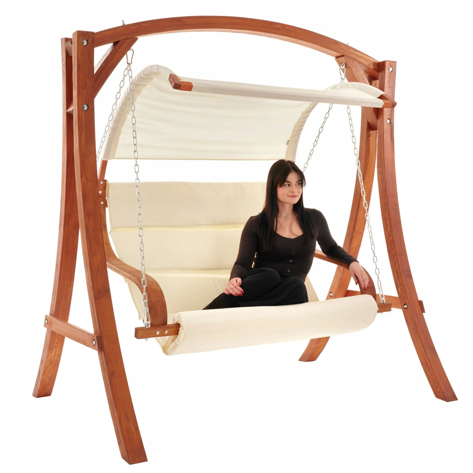 Double Garden Swing Wooden Soft Cushions Canopy di volio