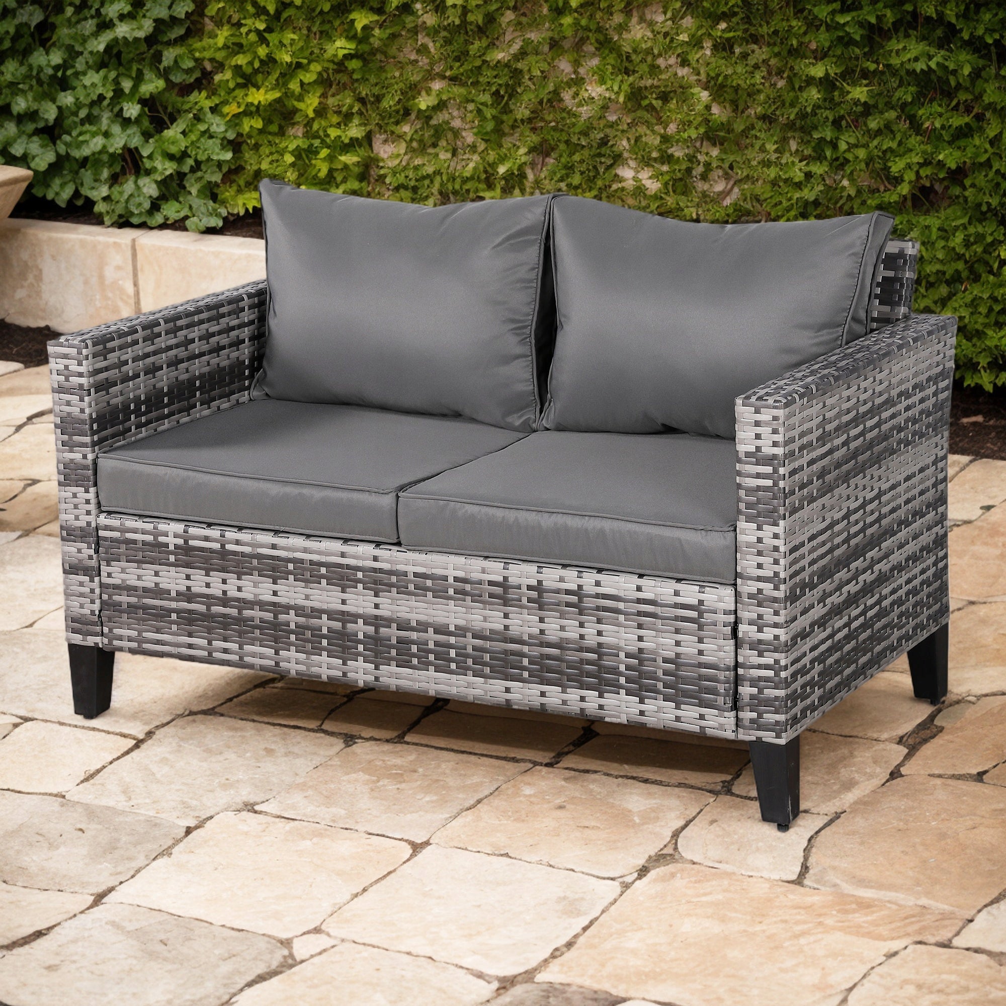 Double Grey Rattan Sofa