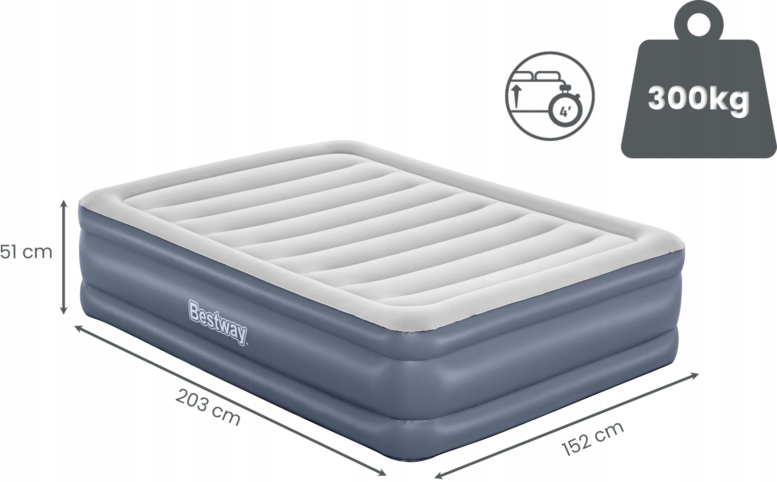 Double Inflatable Sleeping Mattress 200x150 With Electric Pump Bed Brand Bestway