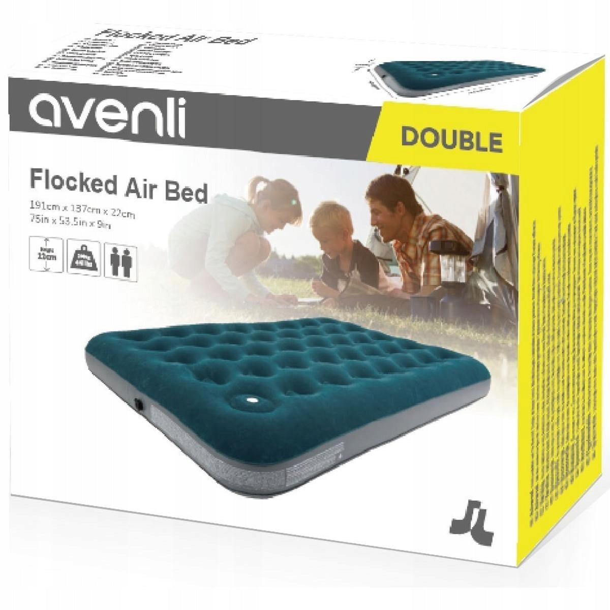 Double Mattress Velour for Sleeping Inflatable Bed 191x137x22cm with Pump Brand Avenli