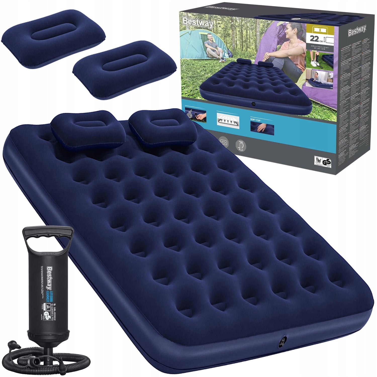 Double Mattress with Pillows Pump Sleeping Bed Large Bestway 67374