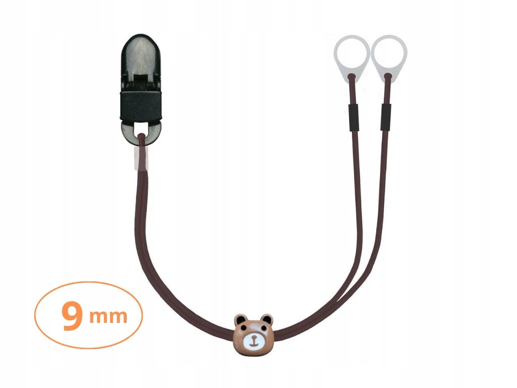 Double Pendant -Hearing Aid Clip - Brown with Bear