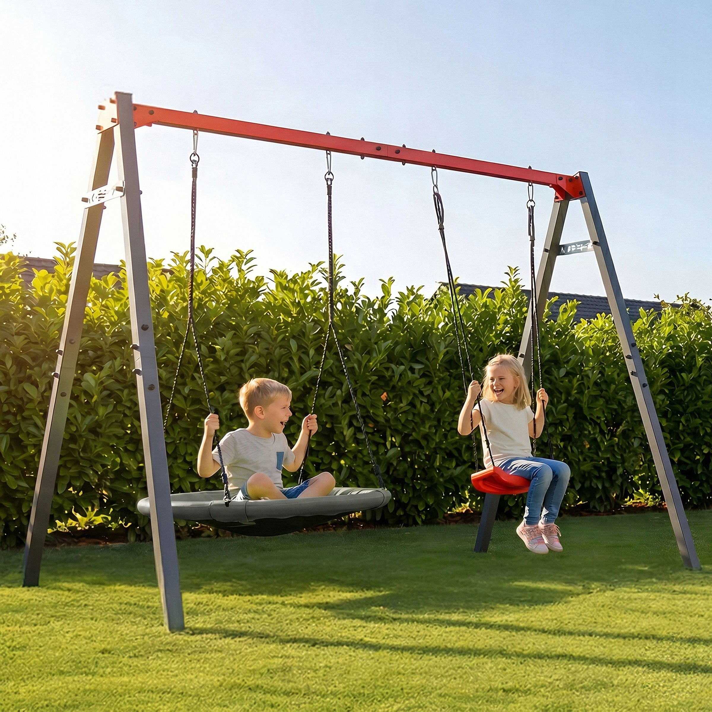 Double SWING GARDEN metal Frame for children STORK NEST Kind freestanding