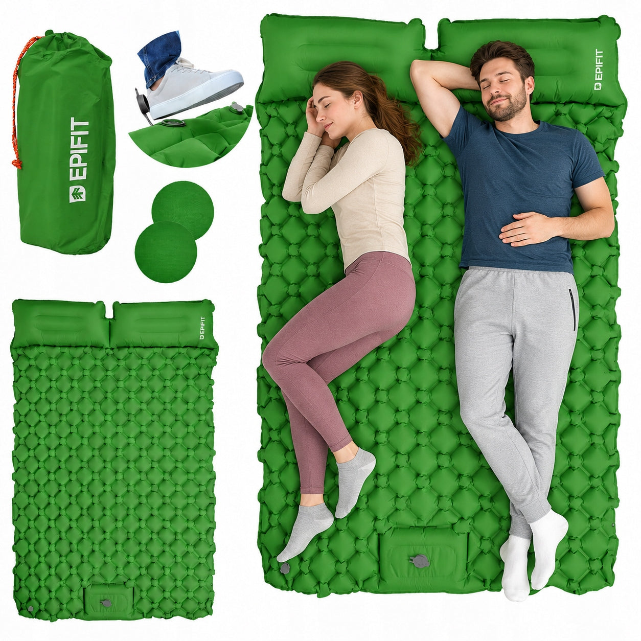 Double Self-Inflating Mattress Double for Sleeping Under Tent 190 x 120 cm