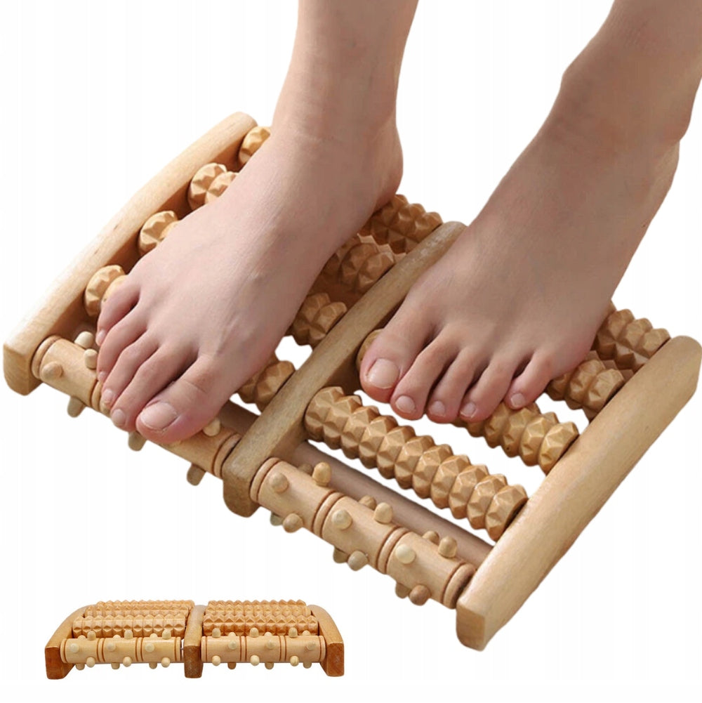 Double Wooden Foot Massager Roller Massage 5 Massage Rollers