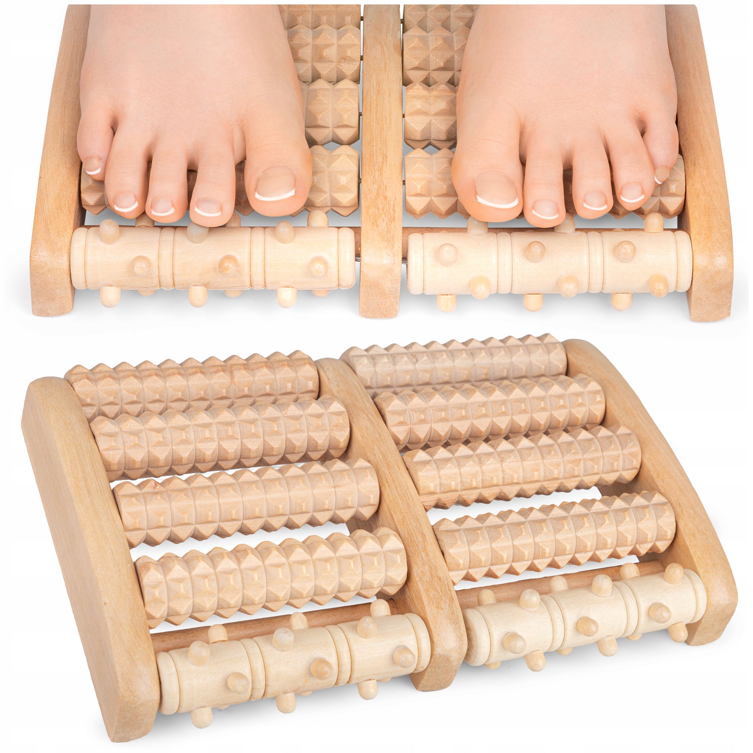 Double Wooden Foot Massager Roller for Massage 5 Massage Rollers