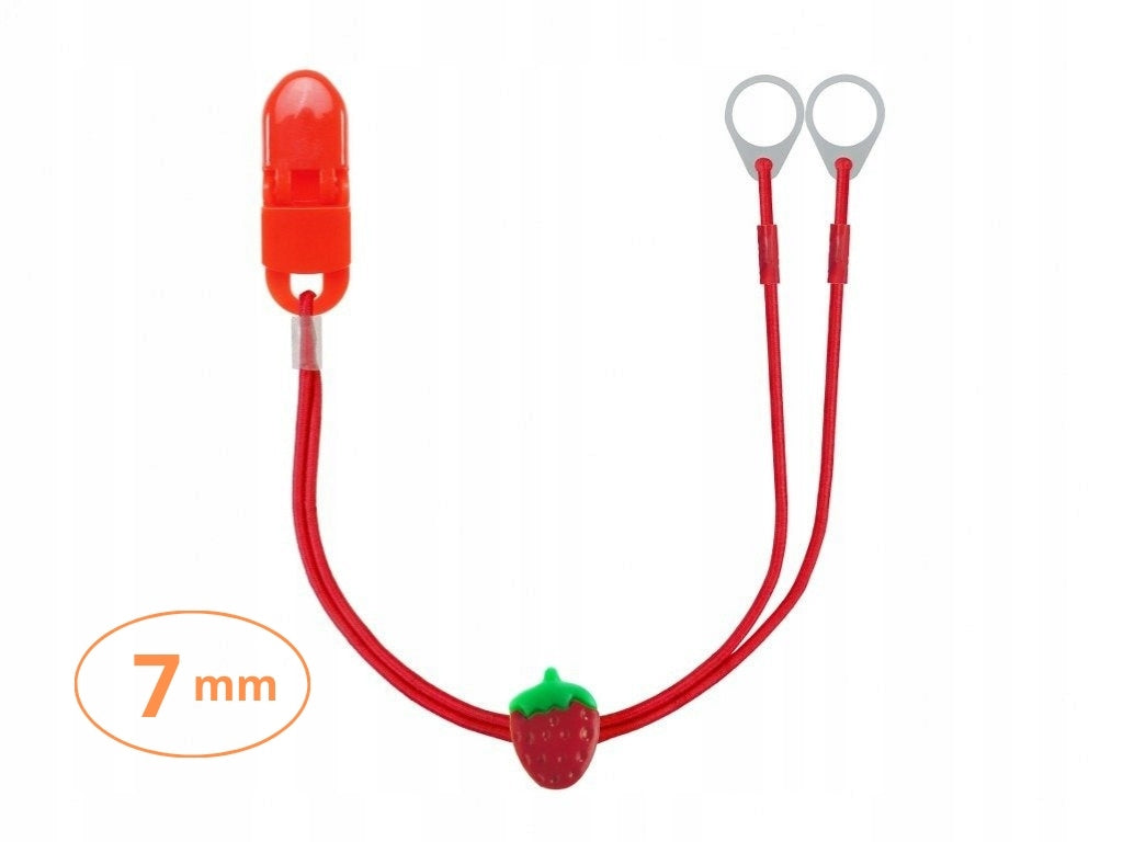 Double-clip pendant for small hearing aids-red with strawberry