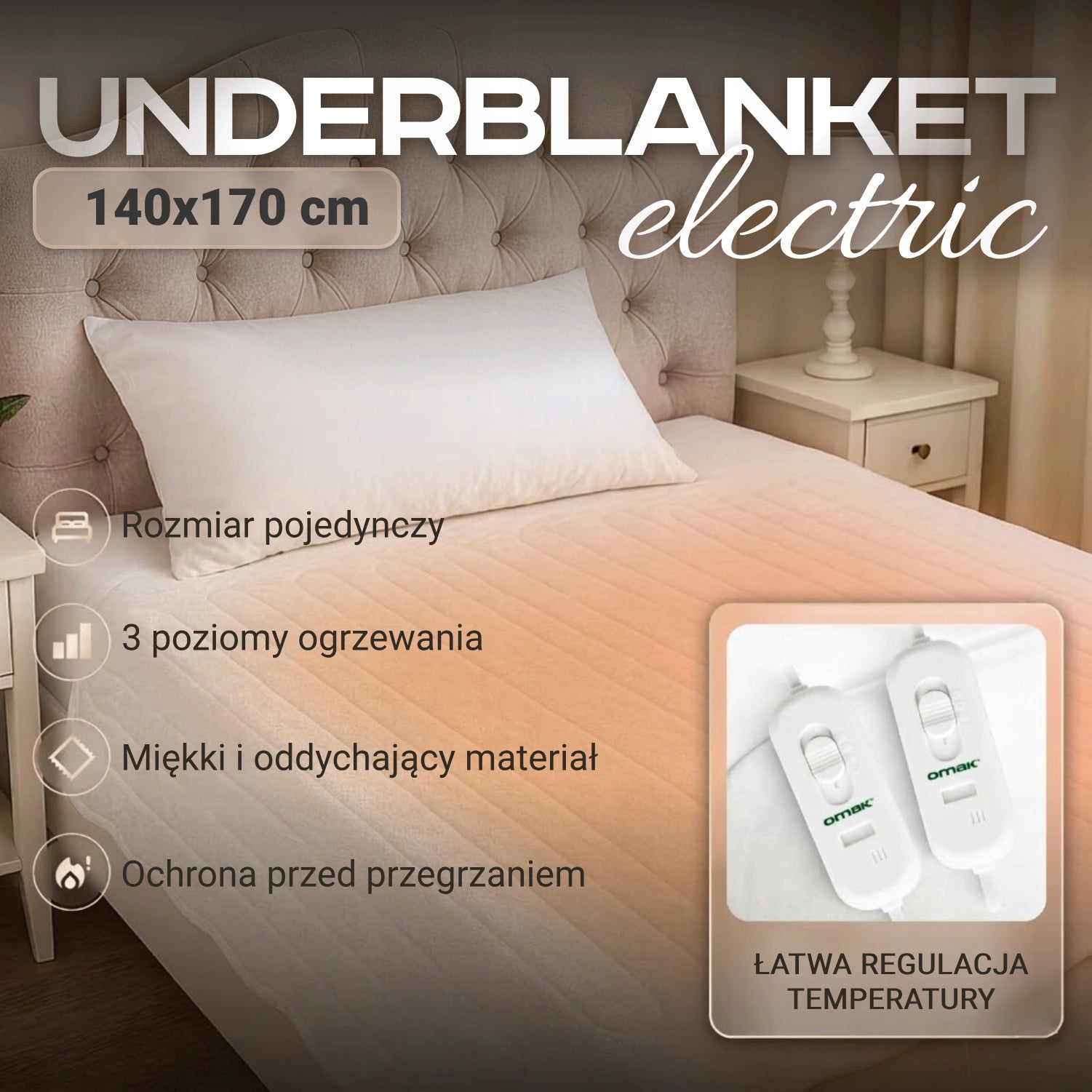 Double electric blanket with two adjustments gentle heat 140x170 cm Manufacturer code 14130