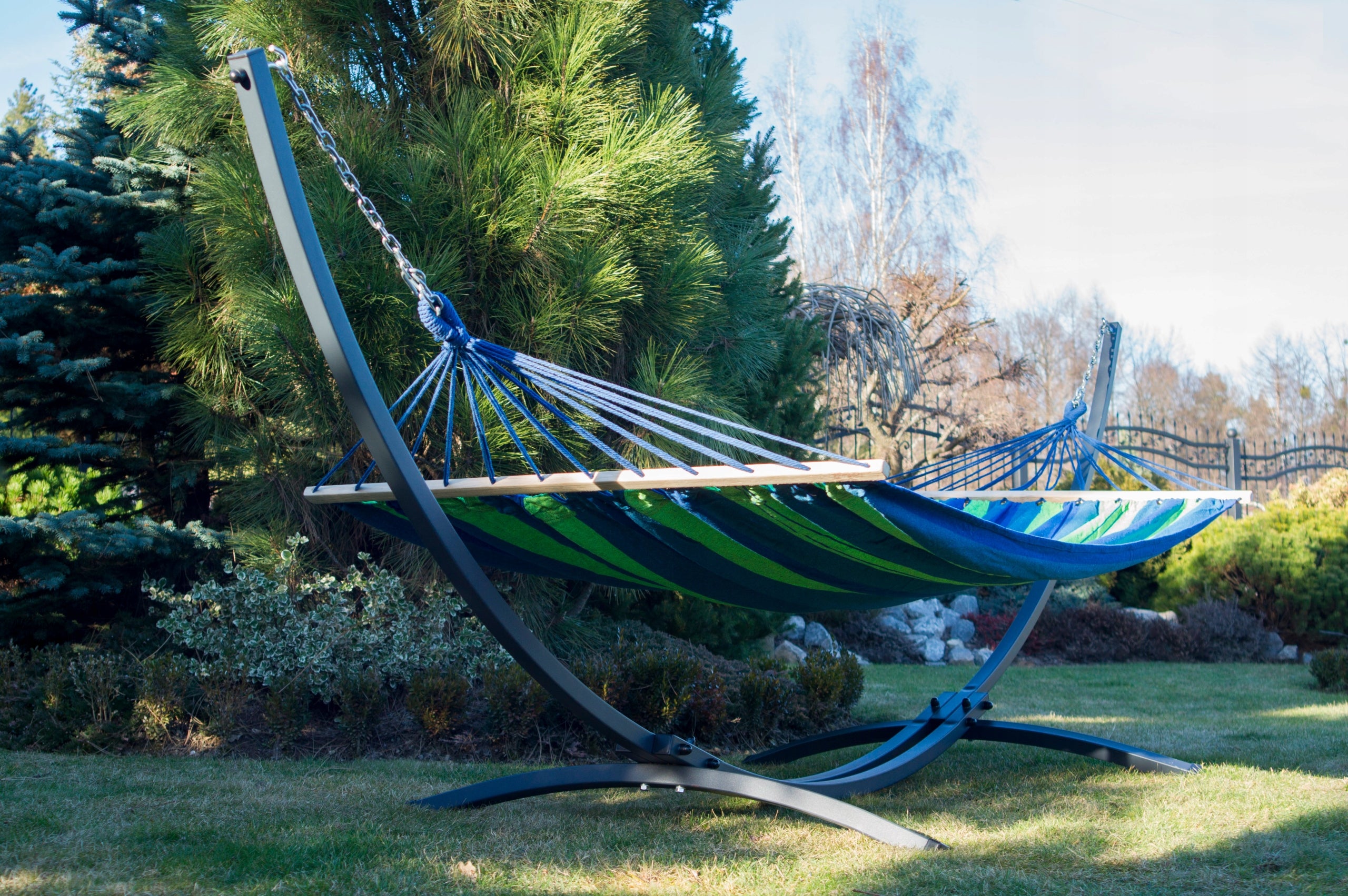 Double garden hammock ACADIA 220x160 green with crossbars POTENZA Kind hammock with rod