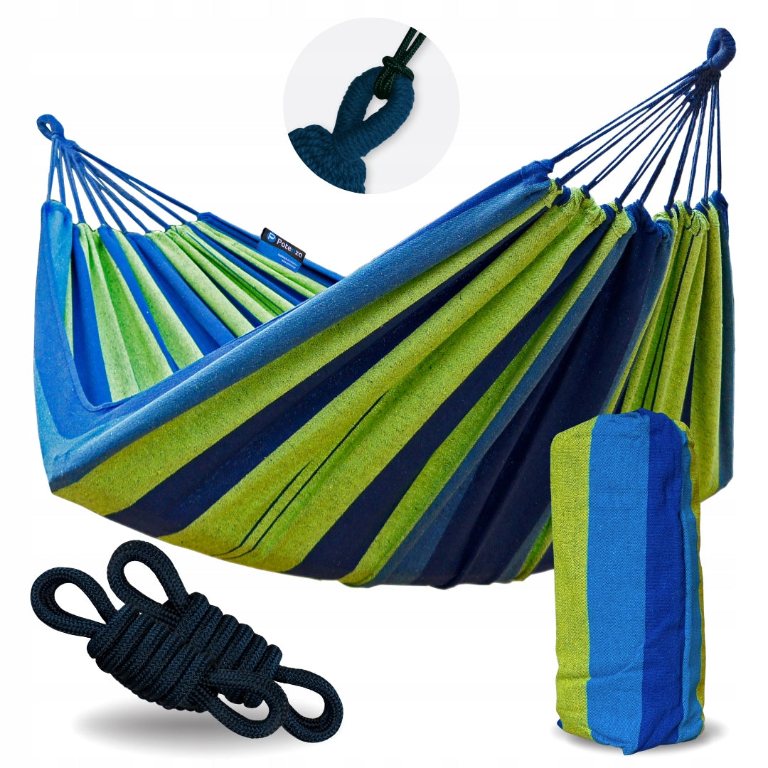Double garden hammock SINGA 220x160 green with links cover POTENZA