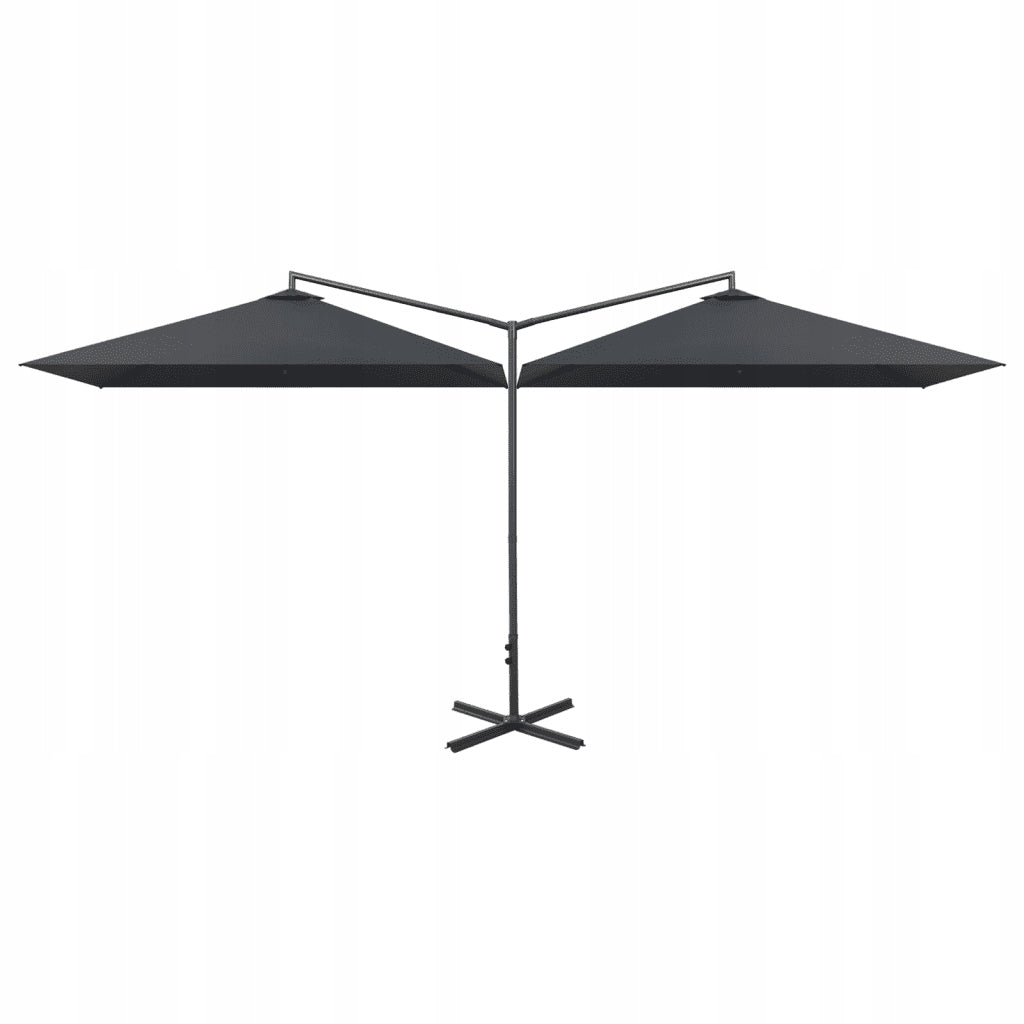 Double garden umbrella, steel post, anthracite grey, 600x300 cm