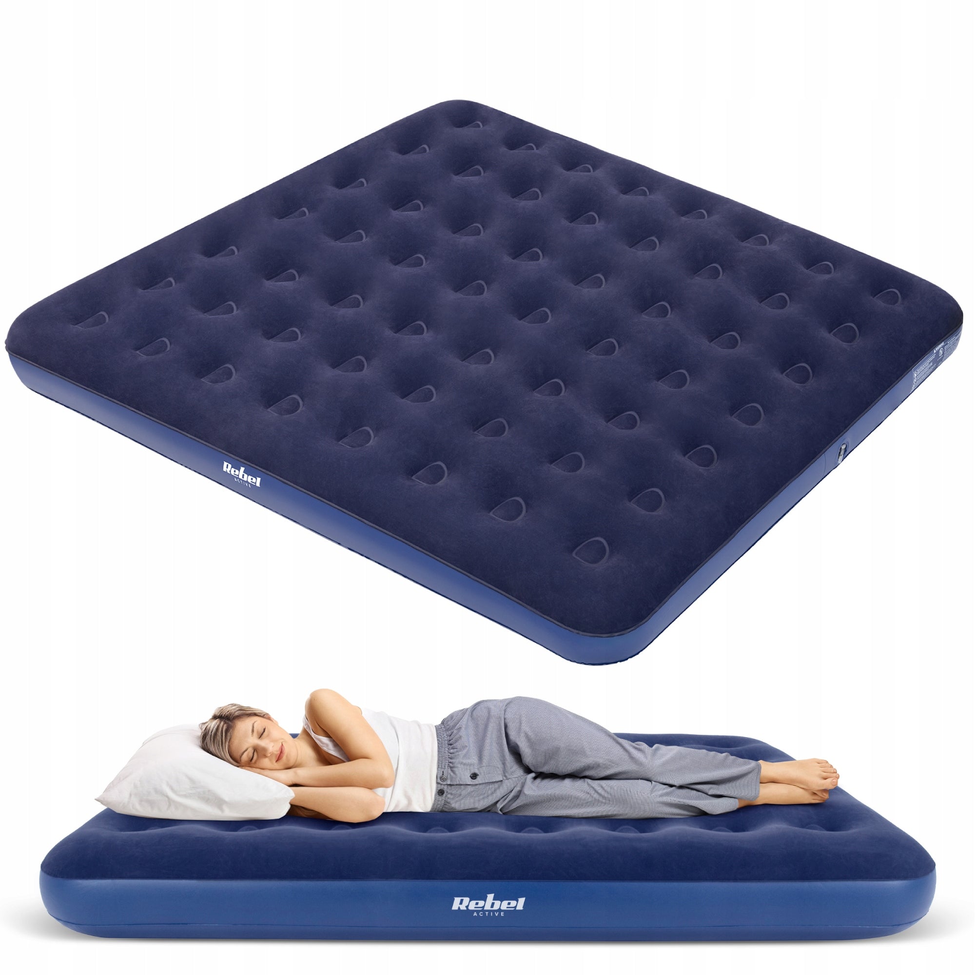 Double inflatable mattress for sleeping velour Rebel 203x183x22 cm