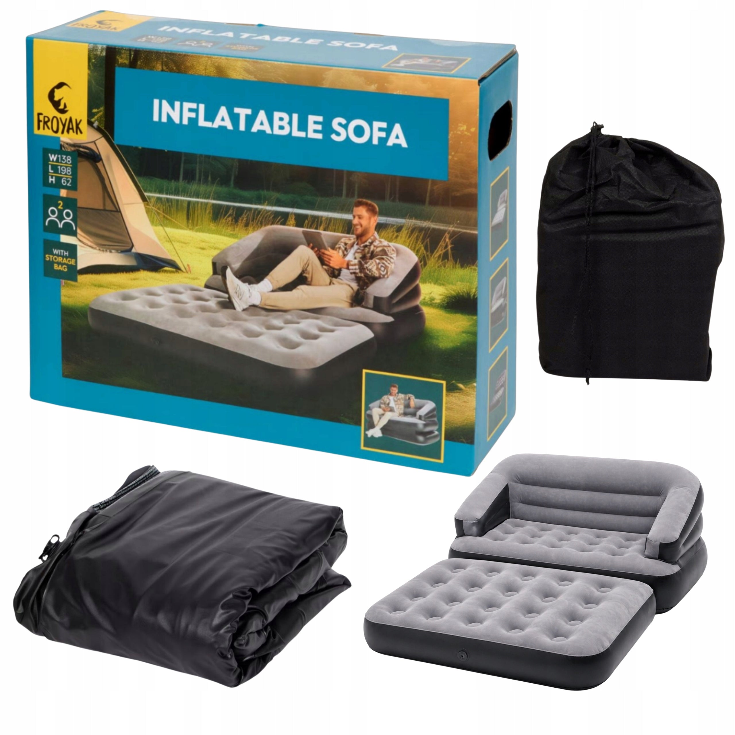 Double mattress Froyak 200 x 140 x 62 cm grey
