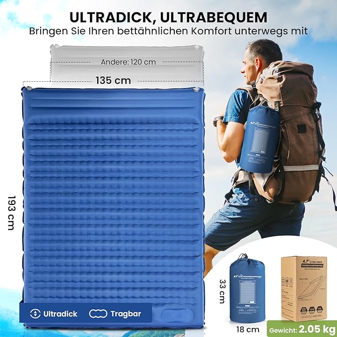 Double mattress Hikenture 196 x 130 x 8 cm blue Manufacturer code MateracXL