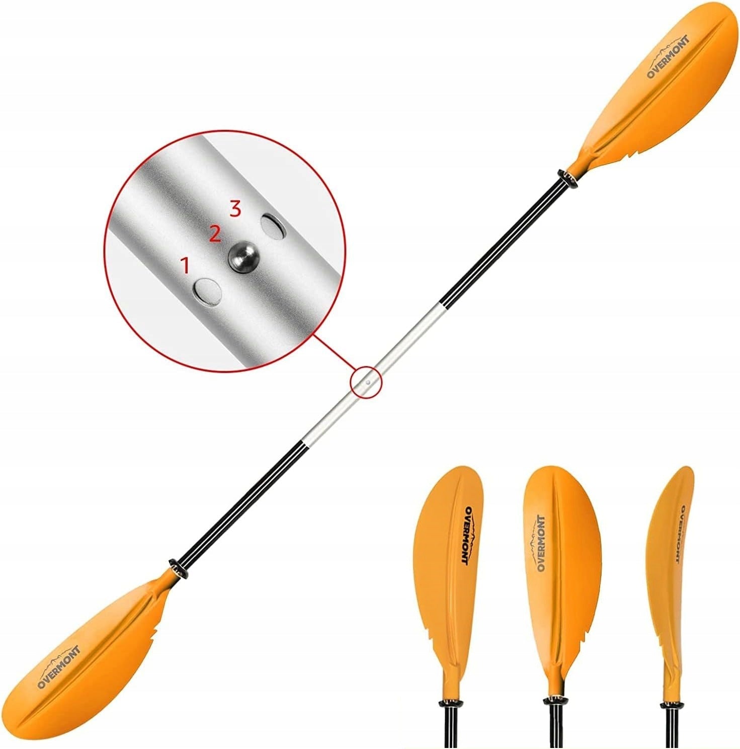 Double paddle adjustable for kayak and boat orange OVERMONT Manufacturer code OVERMONT Wiosło aluminiowe