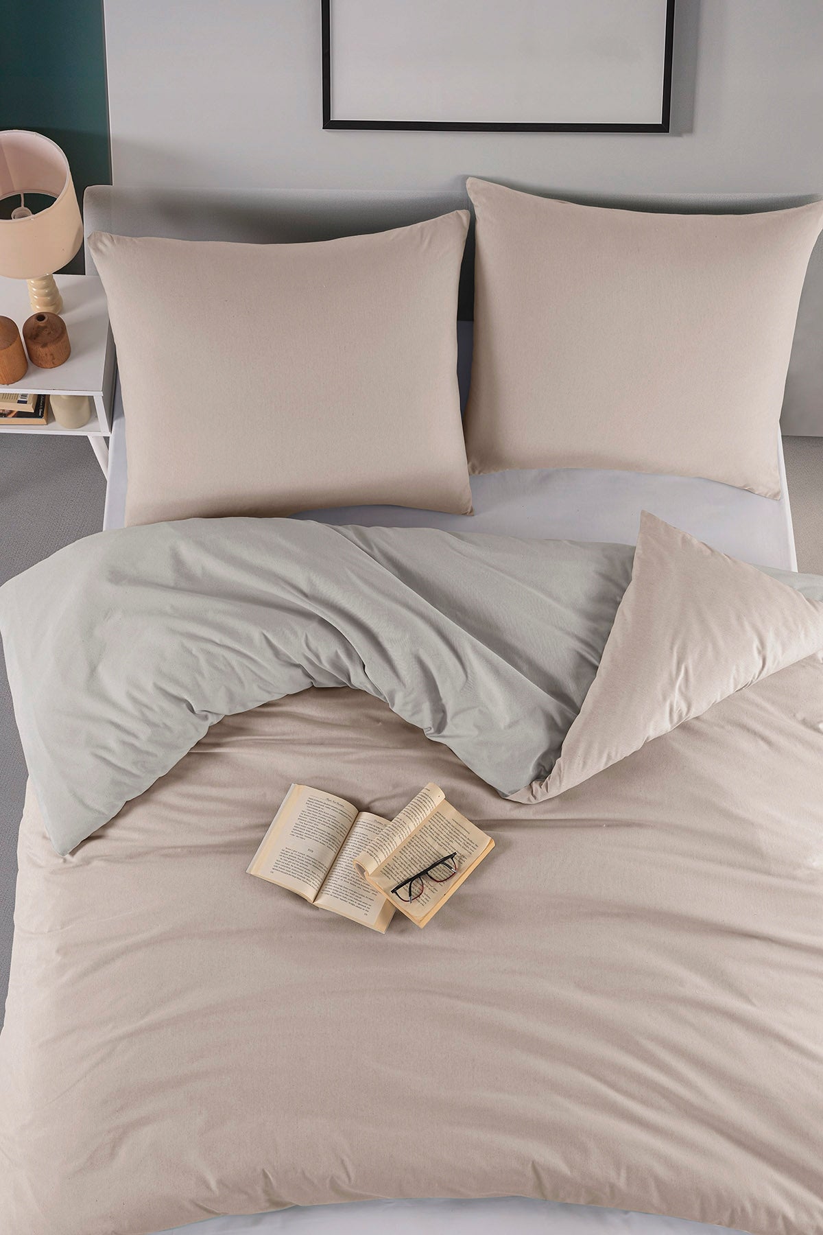 Double-sided bedding set 200x220 pillowcases 70x80 cotton MATRISS beige cream Packaging status original