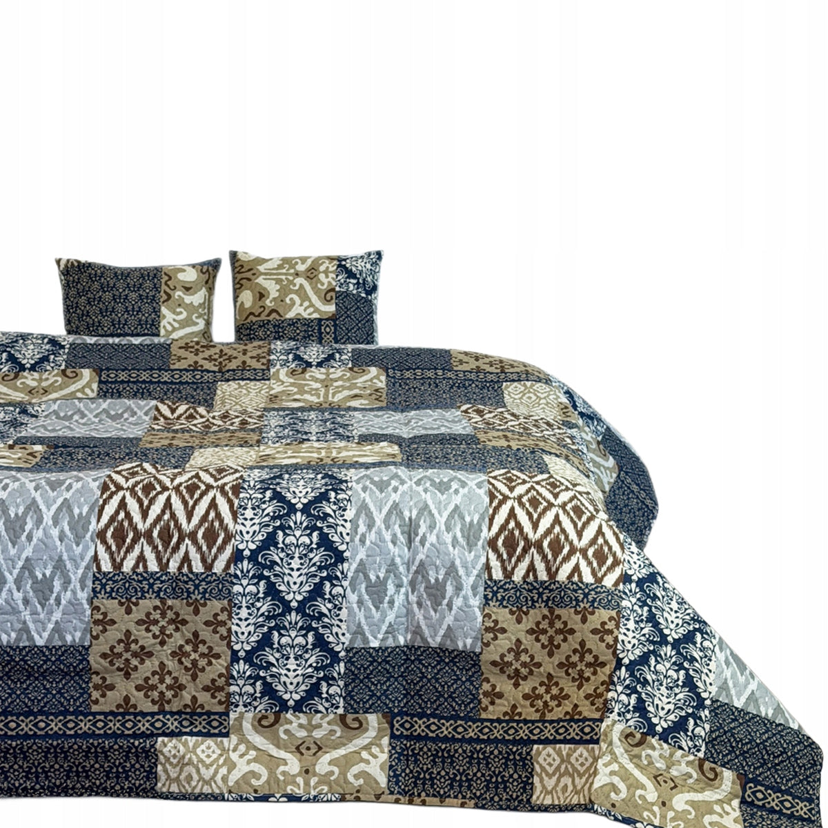 Double-sided bedspread Tavira Patchwork Blue180x220 cm + pillowcases