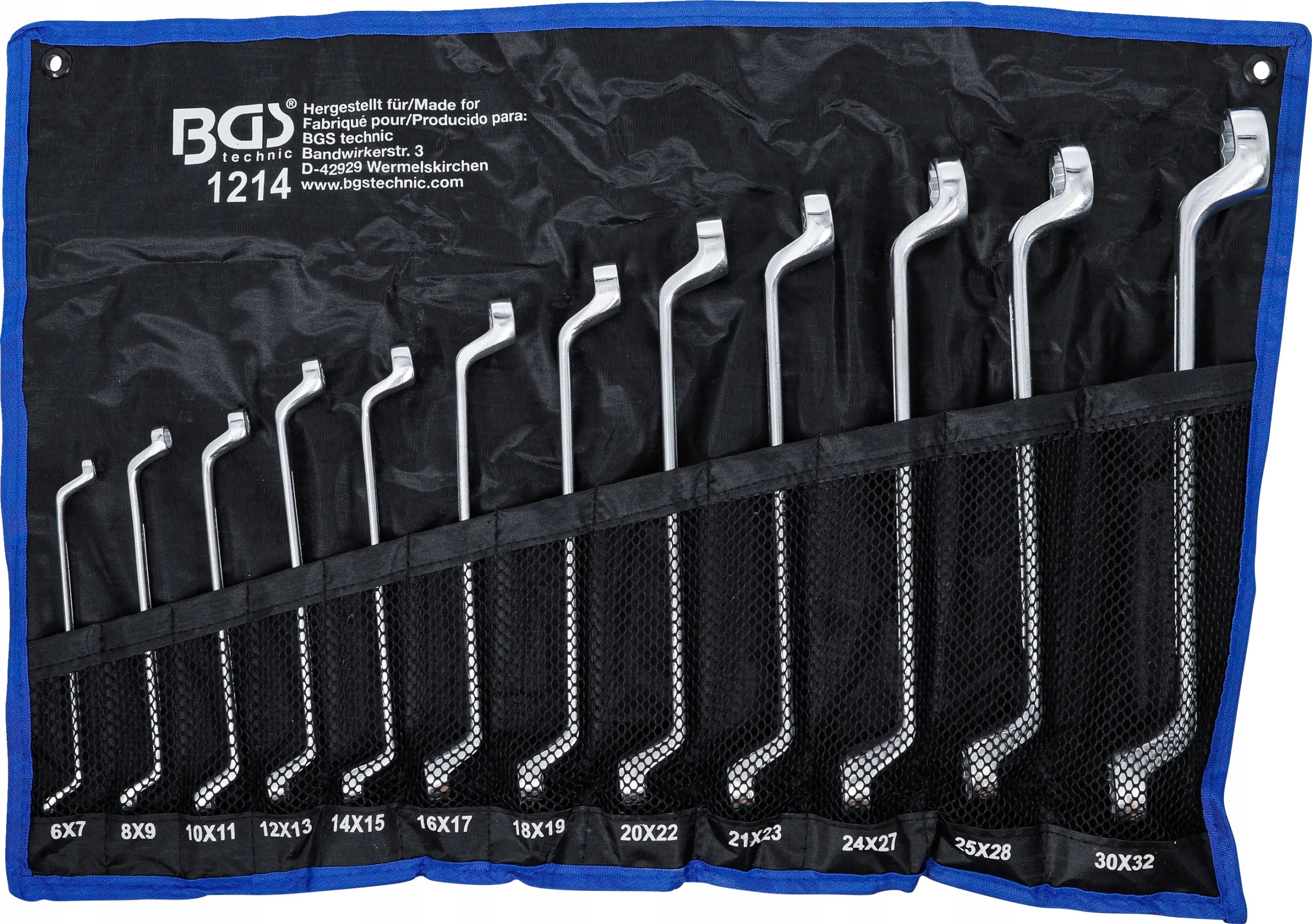 Double-sided eye wrenches 6×7-30×32mm 12el. bent double-sided bent BGS Brand BGS Technic