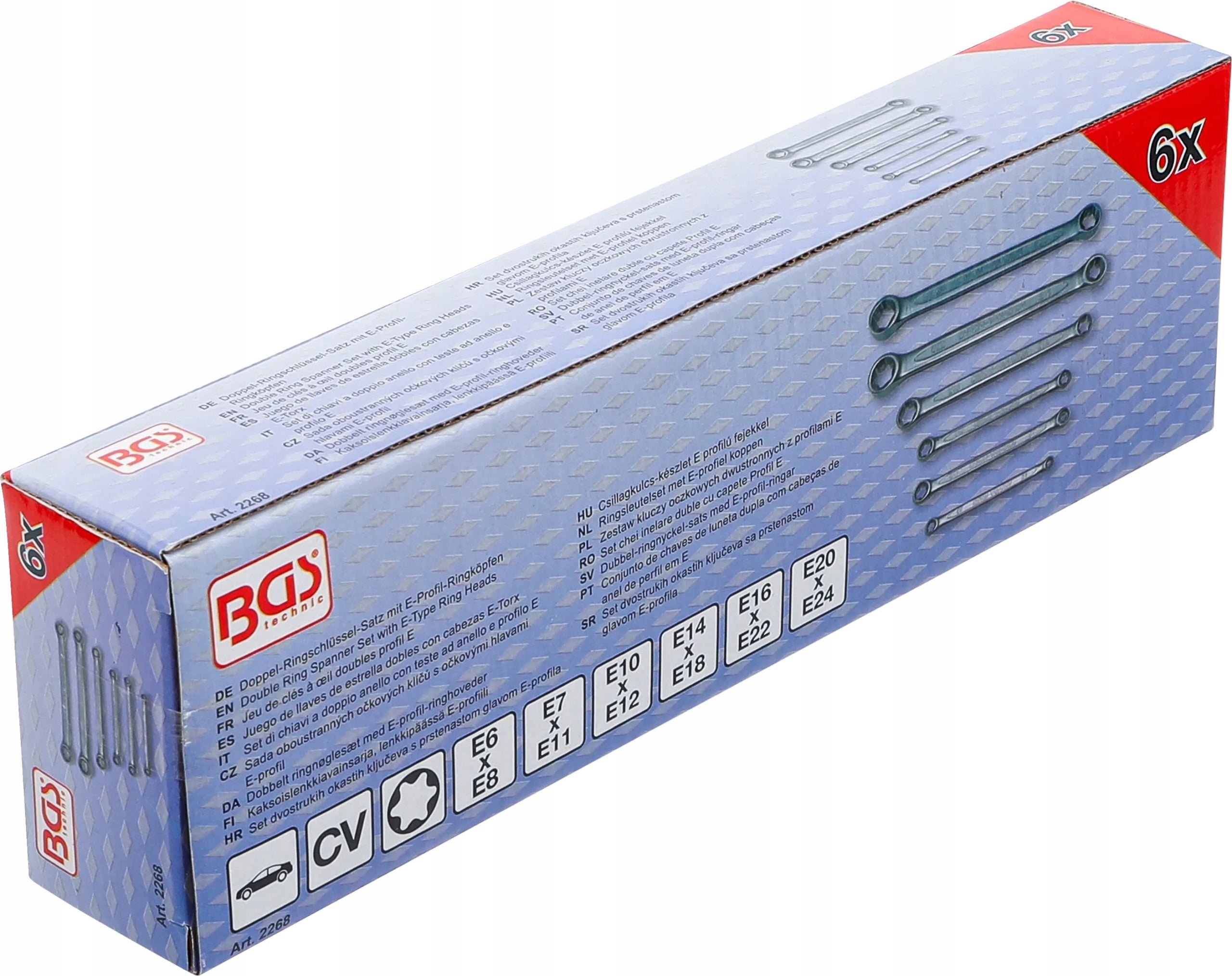 Double-sided eye wrenches for screws E-TORX case E6-E24 6el. BGS-Germany Brand BGS Technic