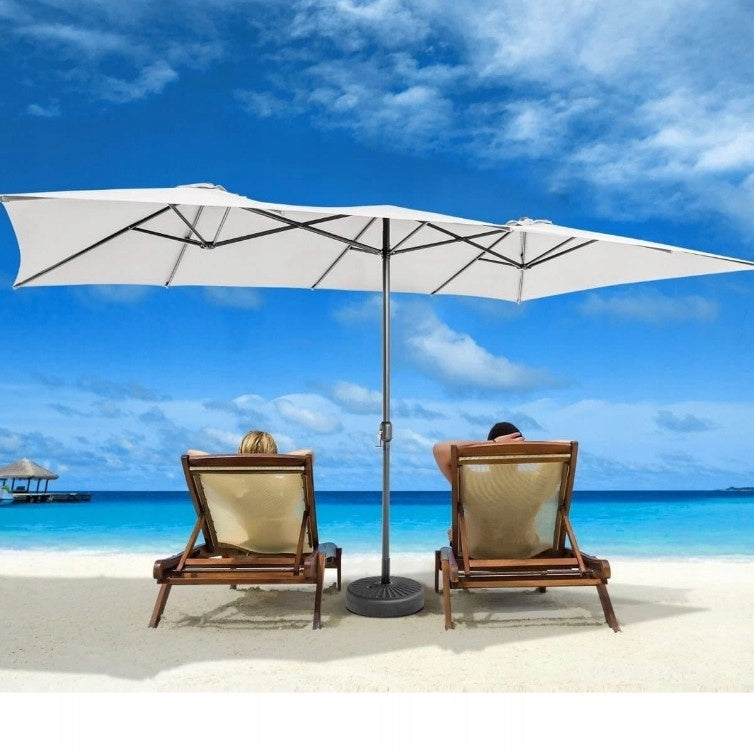 Double-sided garden umbrella with ventilated roof 426 x 265 x 260 cm beige Packaging status original