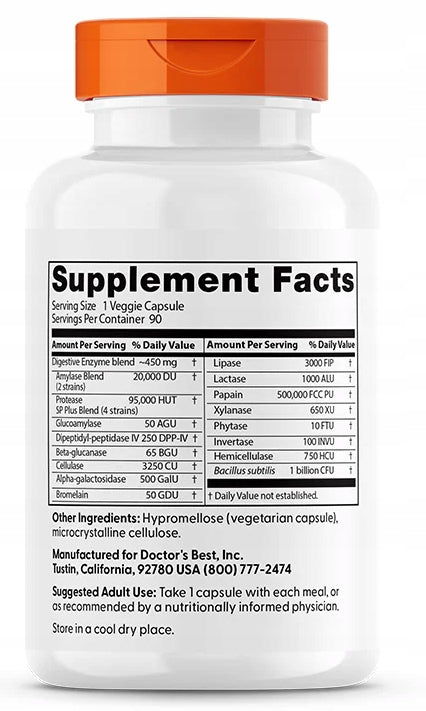 Dr's Best Digestive Enzymes FLORA INTESTINAL DIGESTIVE ENZYMES VEGE 90cap Packaging status original