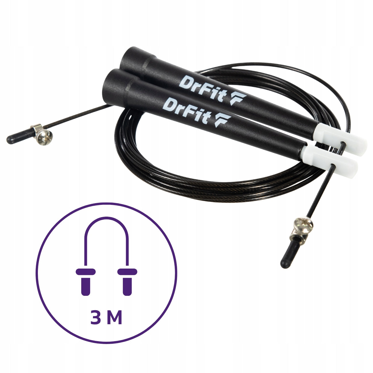 DrFit Boxing jump rope cardio steel adjustable 3 m black Model SKAKANKA BOKSERSKA STALOWA Z ŁOŻYSKAMI 3M MOCNA