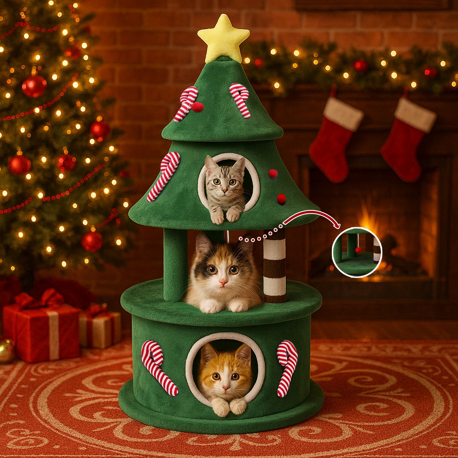 Drapak dla kota choinka 3-poziomowy z zabawkami 135 cm Kind small scratching post scratching post scratching tower