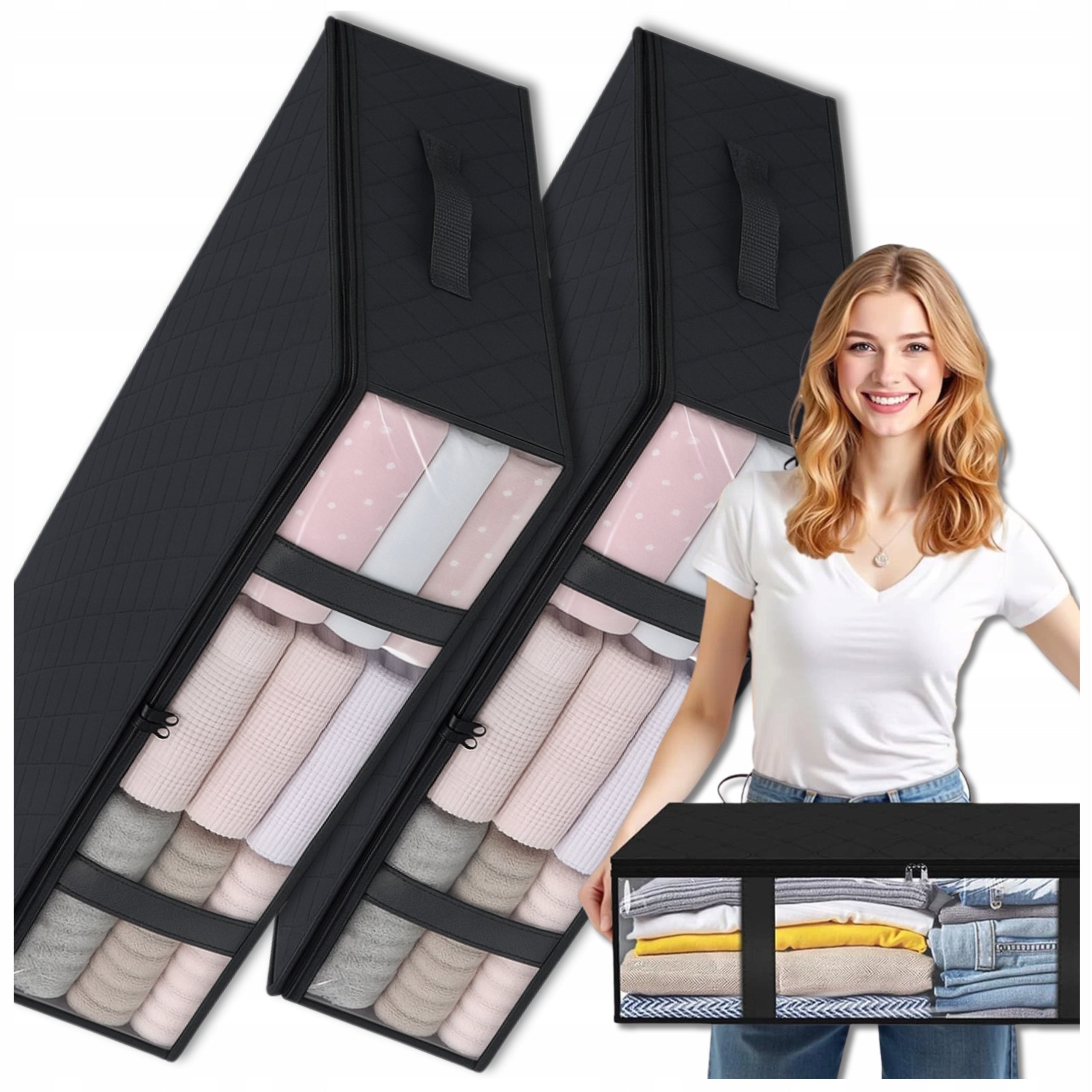 Drawer Organizer Closet Clothes Bag Bedding 2pcs Black Protective Packaging status original