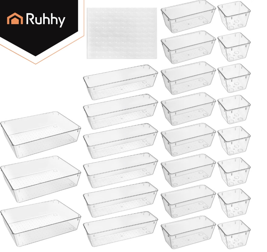 Drawer Organizer Set of 25 Transparent for Cosmetics Utensils Manufacturer code Organizer do szuflady - 25szt. Ruhhy