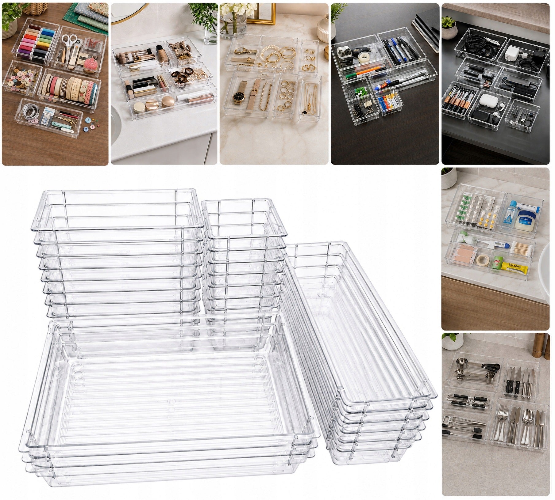 Drawer Organizers Set of 25 Transparent Trinket Containers