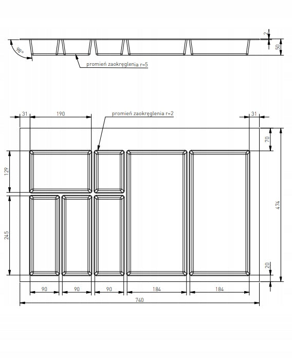 Drawer insert organizer Axispace GTV anthracite for cabinet 800mm Packaging status original