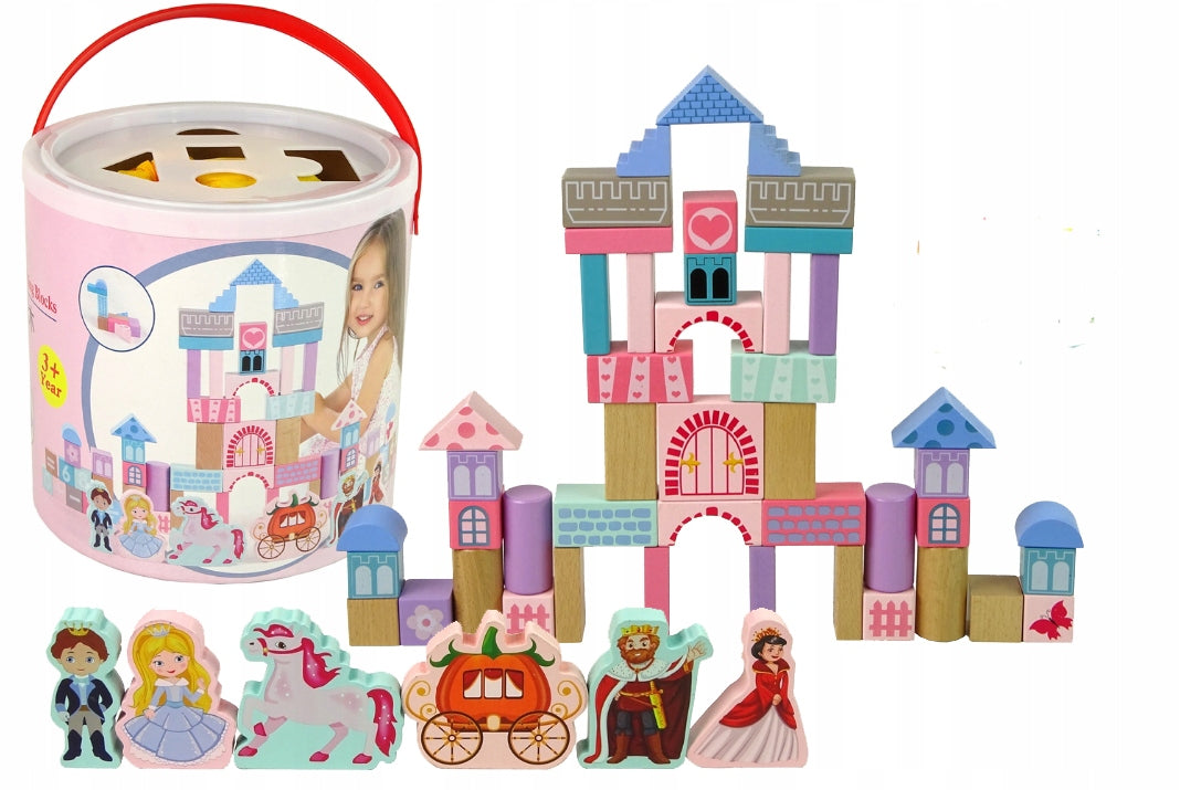 Medinių kaladėlių rinkinys mergaitėms Lean Toys, princesės pilis, 67 detalės