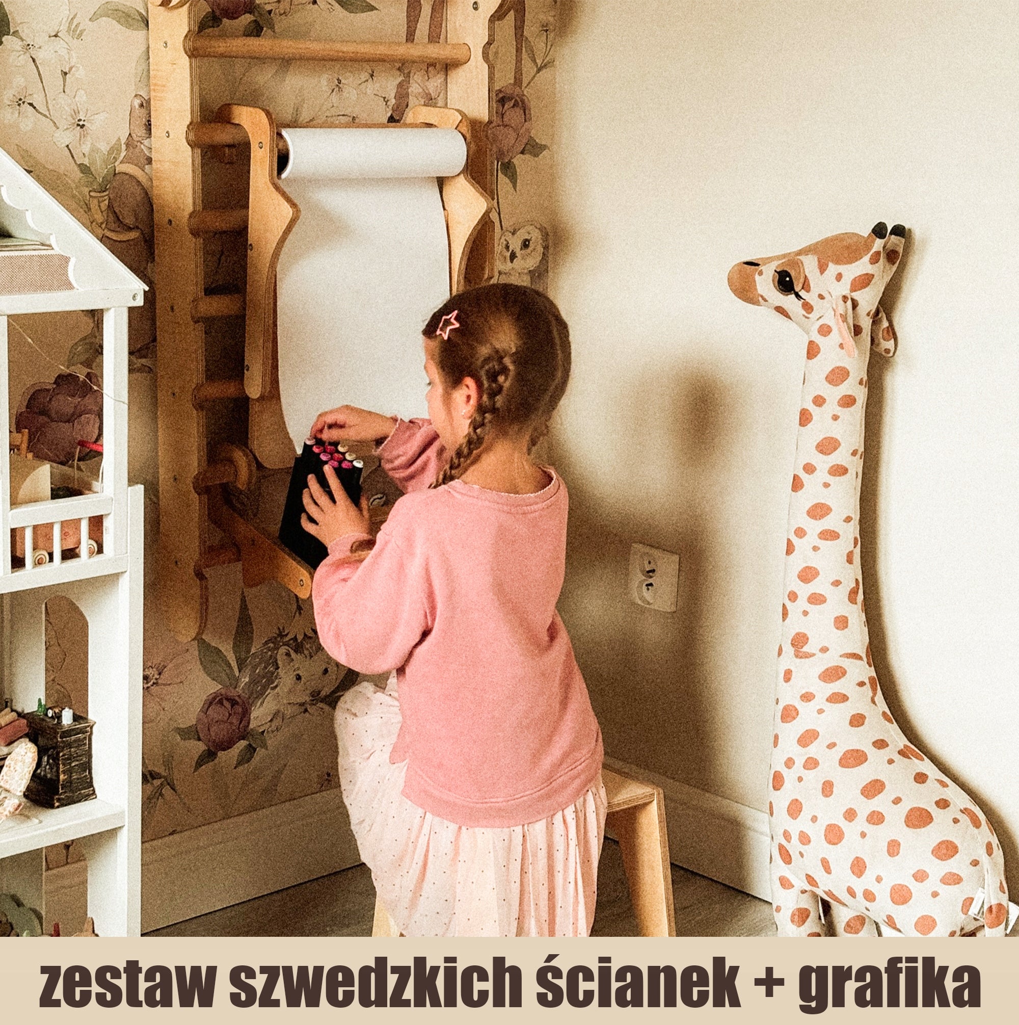 Drewniany Zestaw 6w1 – Ściana Szwedzka, Zjeżdżalnia + Zestaw Artystyczny Packaging status original