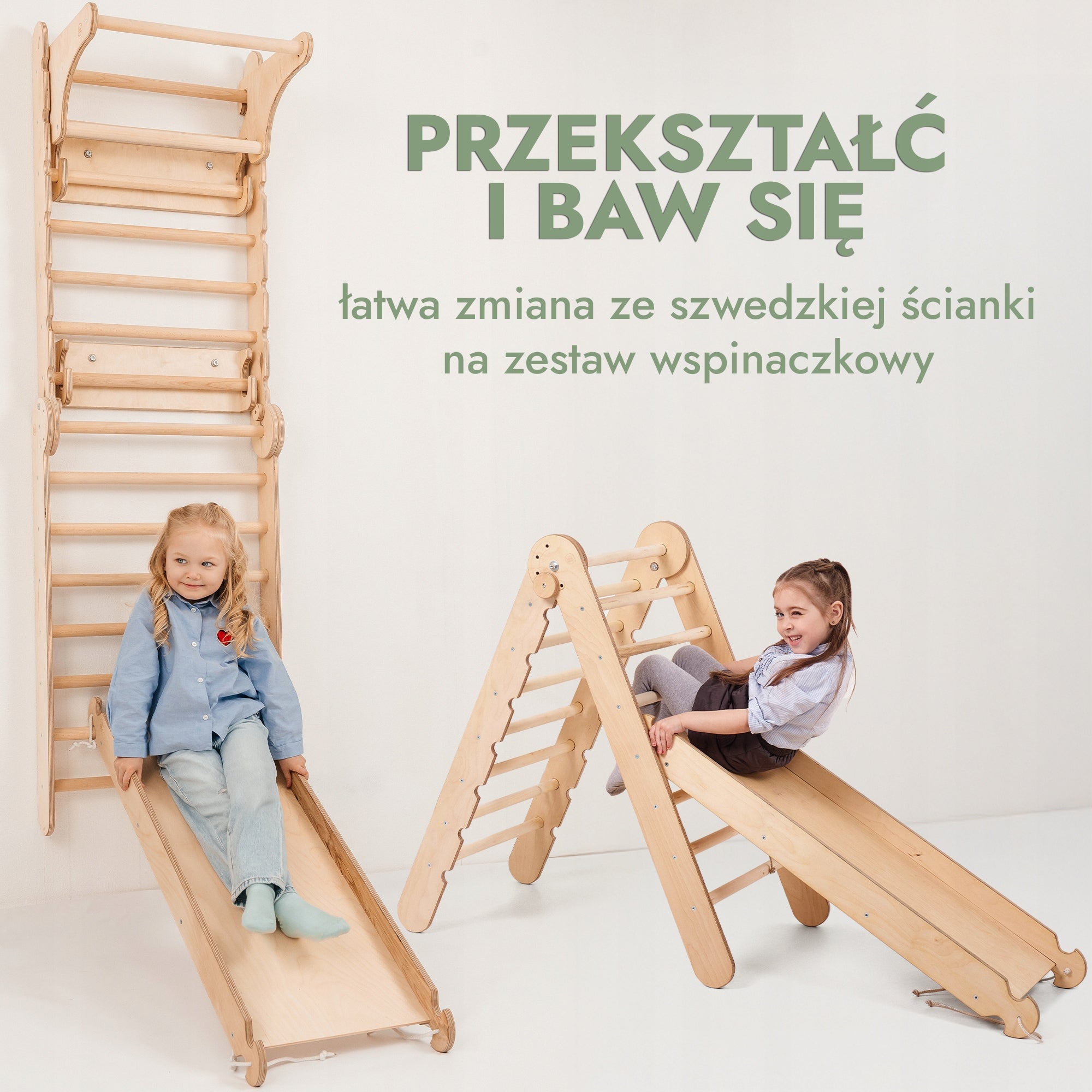 Drewniany Zestaw 6w1 – Ściana Szwedzka z Zjeżdżalnią dla Dzieci Dominant material wood
