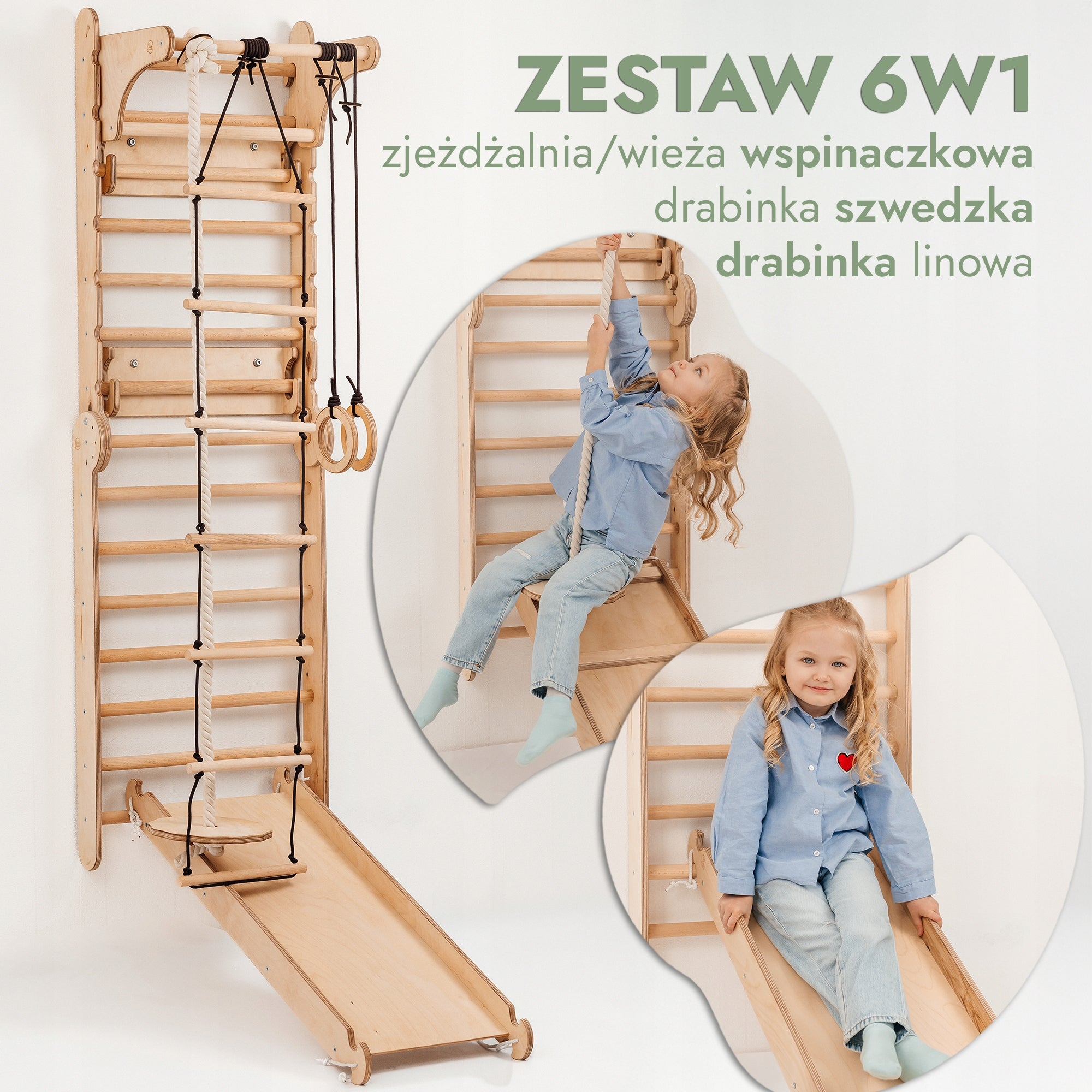 Drewniany Zestaw 6w1 – Ściana Szwedzka z Zjeżdżalnią dla Dzieci EAN (GTIN) 4820212191268