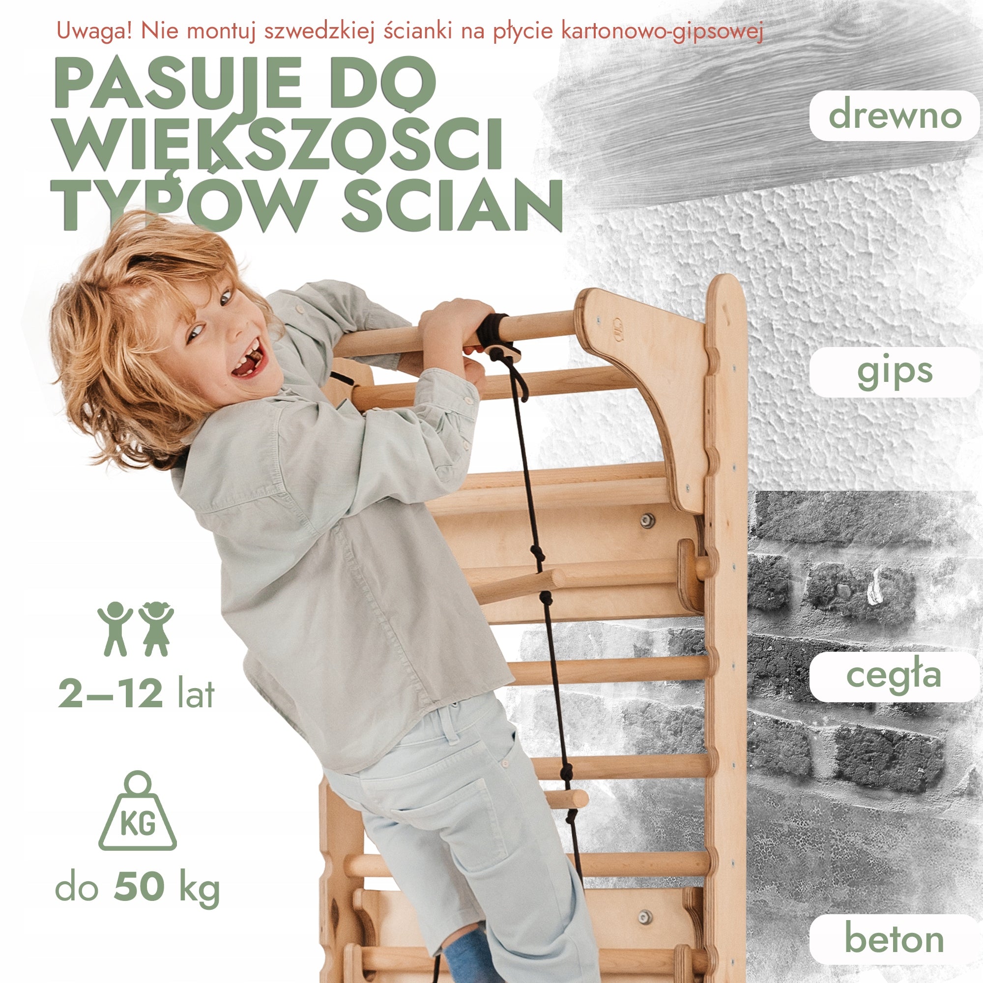 Drewniany Zestaw 6w1 – Ściana Szwedzka z Zjeżdżalnią dla Dzieci Kind wooden