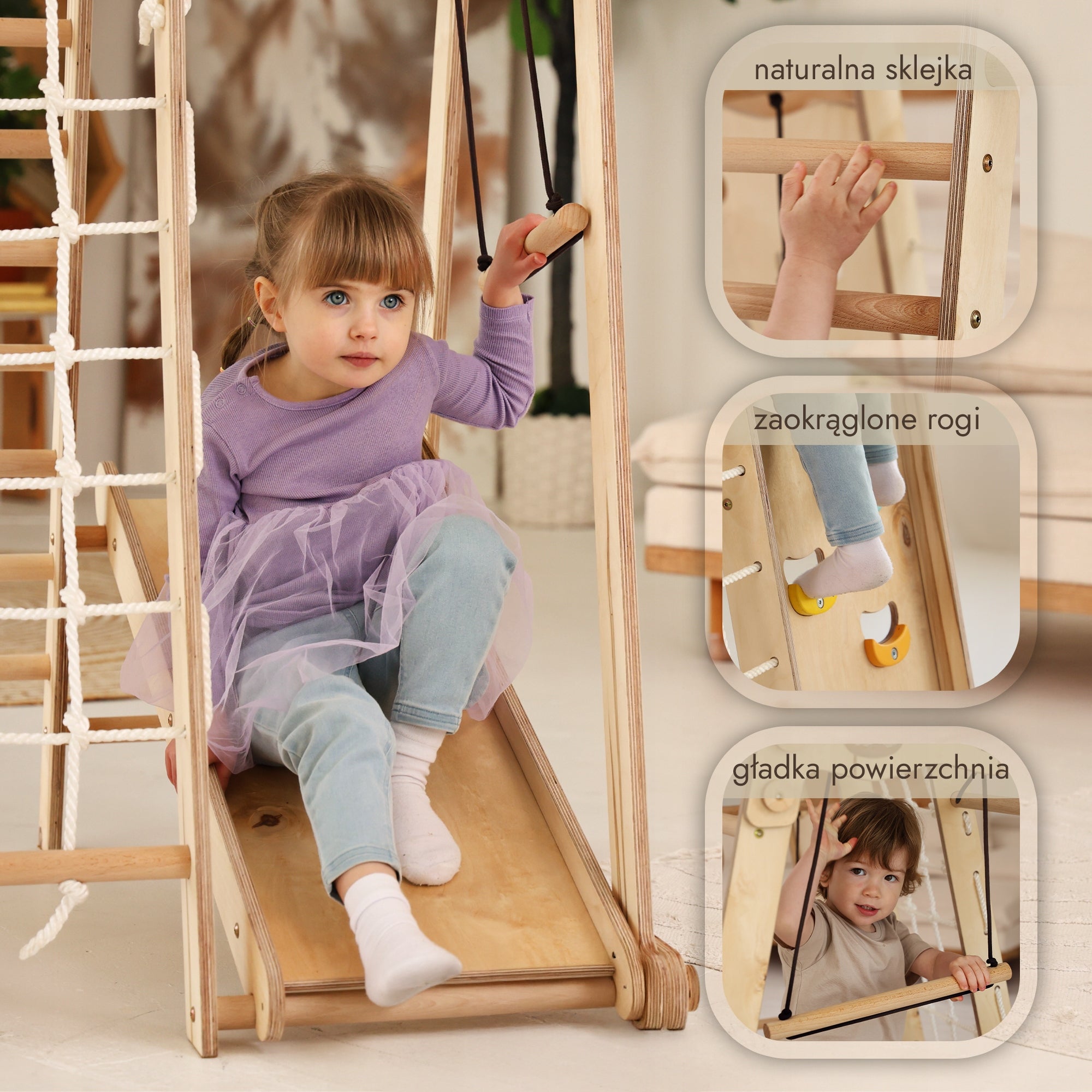 Drewniany Zestaw Wspinaczkowy 9w1 Montessori – Domowy Plac Zabaw Dominant material wood