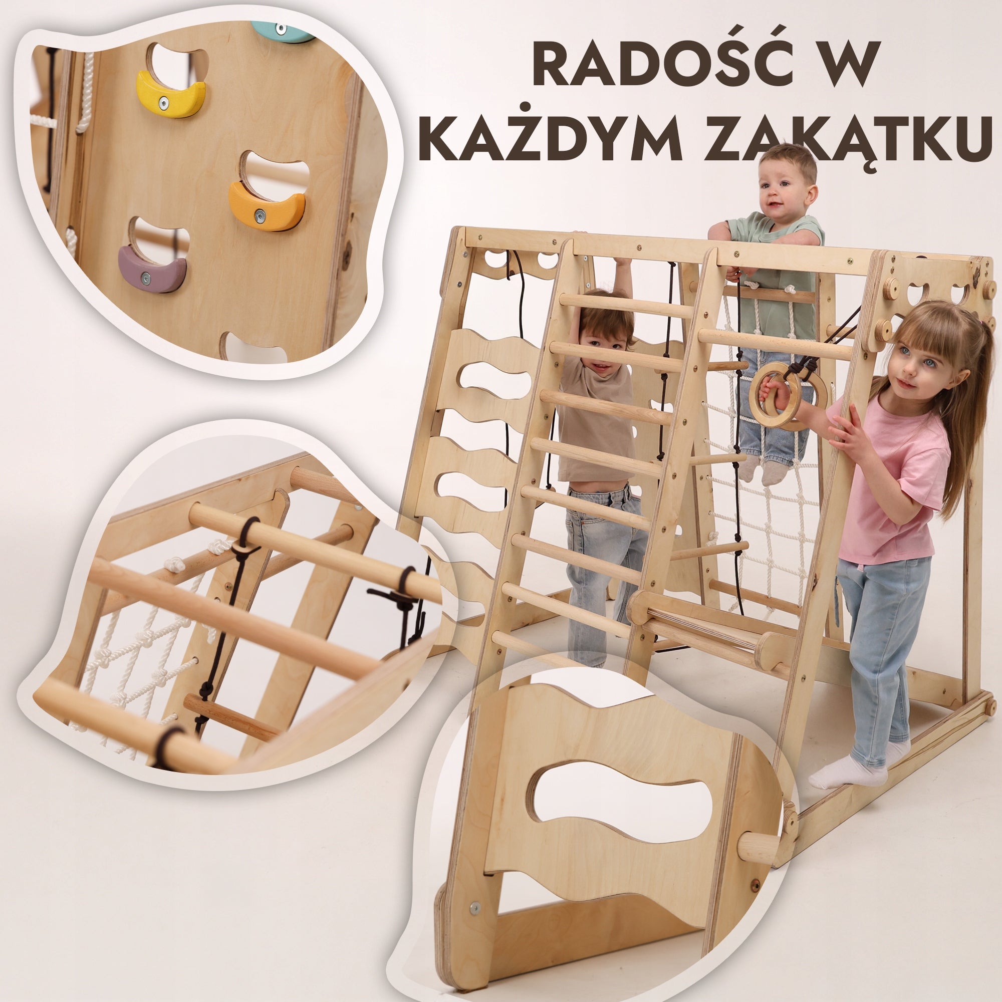 Drewniany Zestaw Wspinaczkowy 9w1 Montessori – Domowy Plac Zabaw Kind wooden