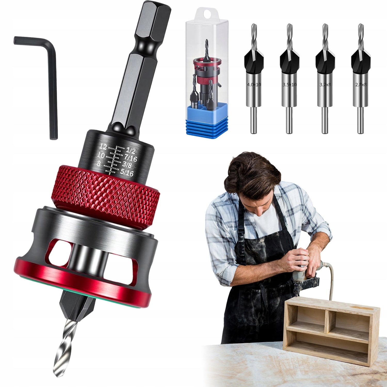 Drill Bit Set with Dredge and Beveler for Metal and Wood Grip 8/10mm
