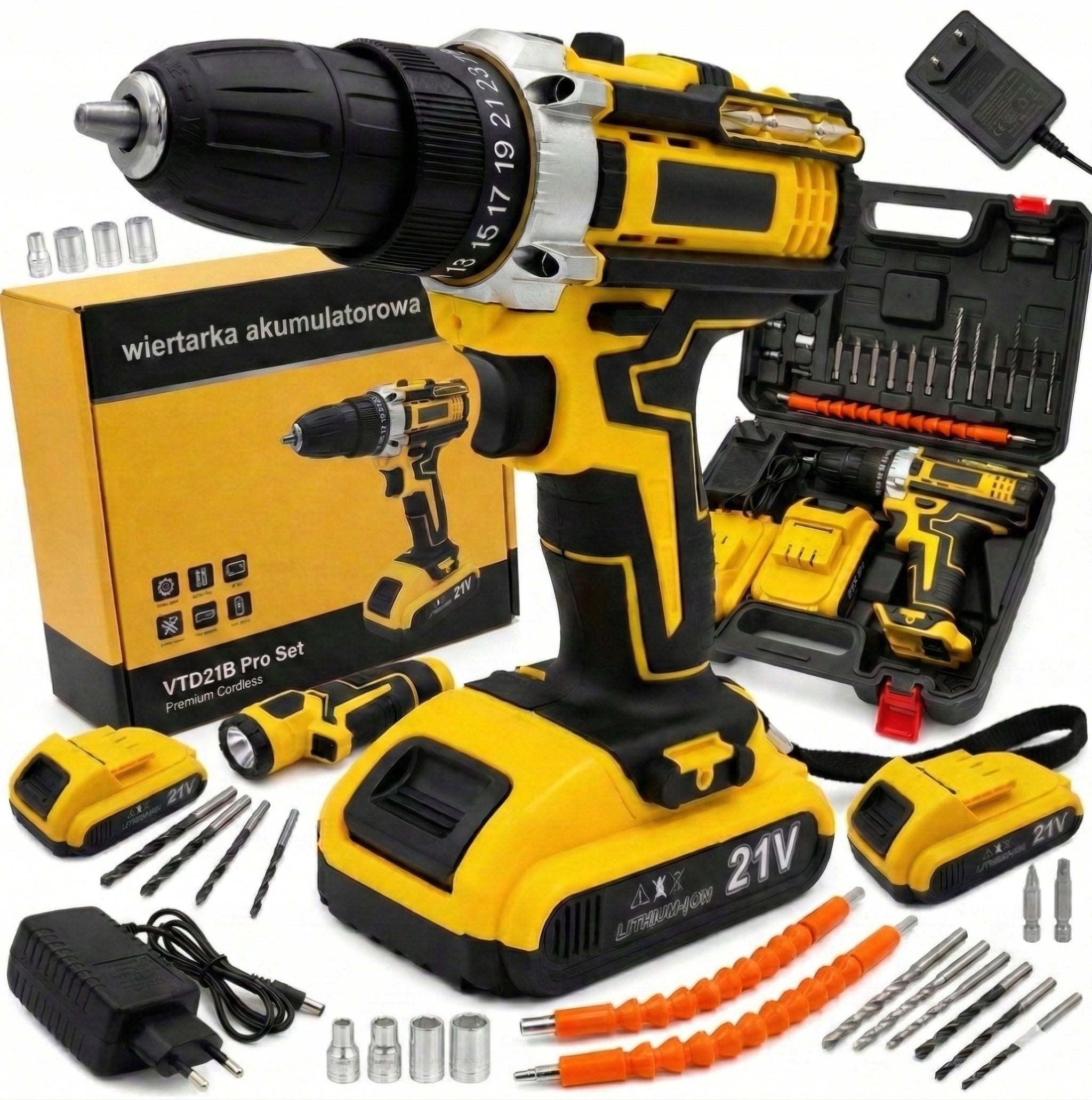 Drill Cordless Impact Screwdriver 21V 2x Aku Solid Strong + FREEBIE