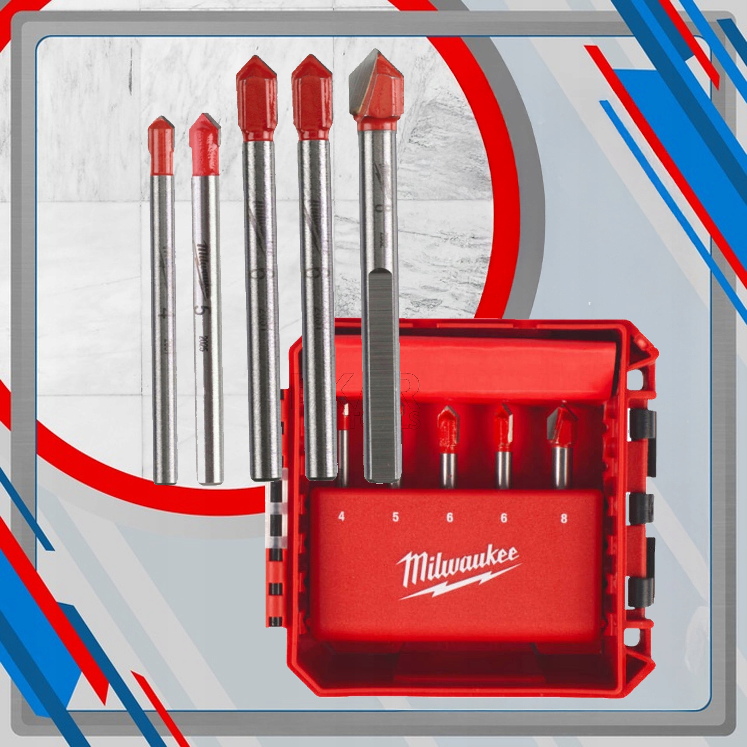 Drill bit for Gresu glass 5pcs 4 - 8mm. Milwaukee Drill bit type spiral drill bit set