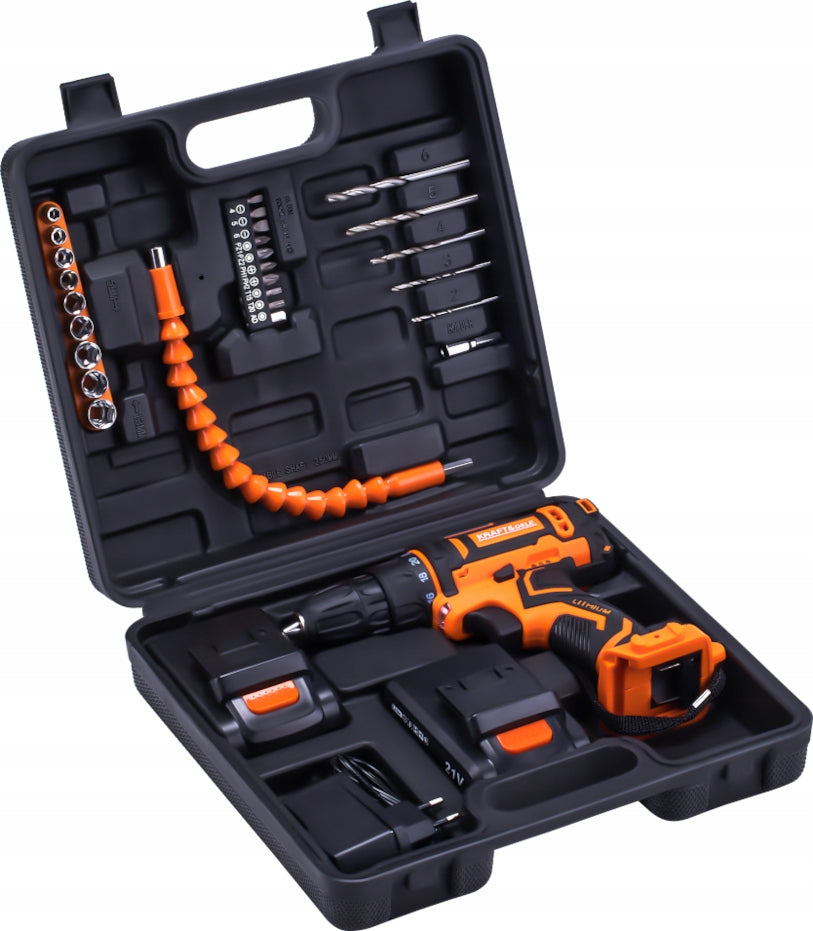 Drill/driver set 2x aku 21V 2Ah + drill case bits
