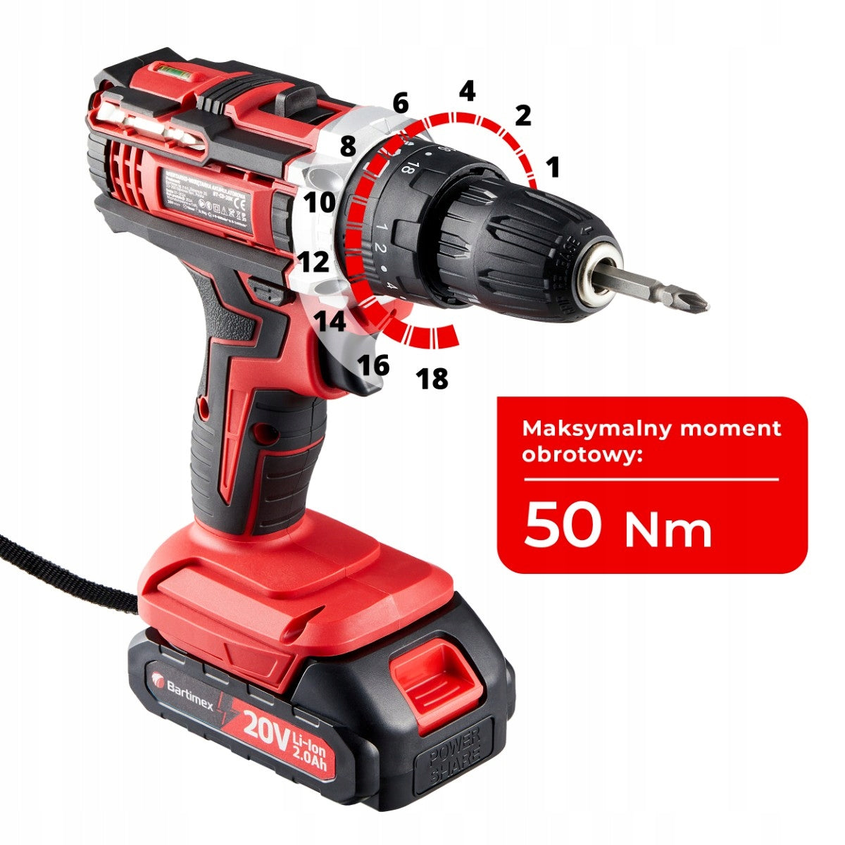 Drilling Machine 20V 2 Batteries 2,0Ah Bits Drill Bits Suitcase SET Motor type not specified