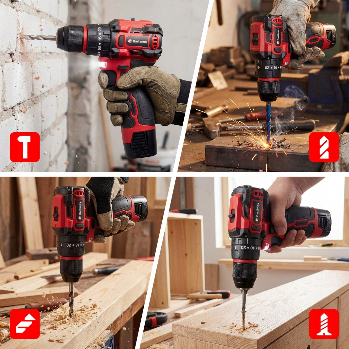 Drilling Machine BRUSHLESS 16V 2x 2,0Ah Bits Drill Bits Suitcase SET Voltage (V) 20 V