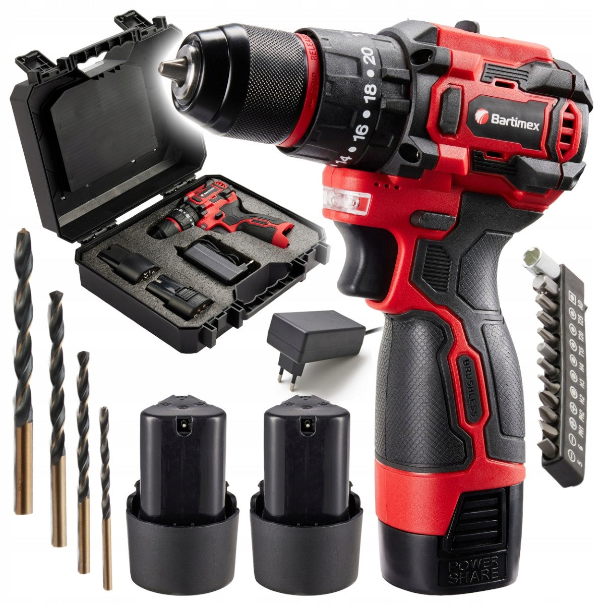 Drilling Machine BRUSHLESS 16V 2x 2,0Ah Bits Drill Bits Suitcase SET